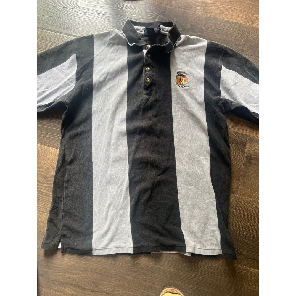 Antigua Chicago Blackhawks NHL Polo Shirt Mens Large L Striped Cotton Hockey Top